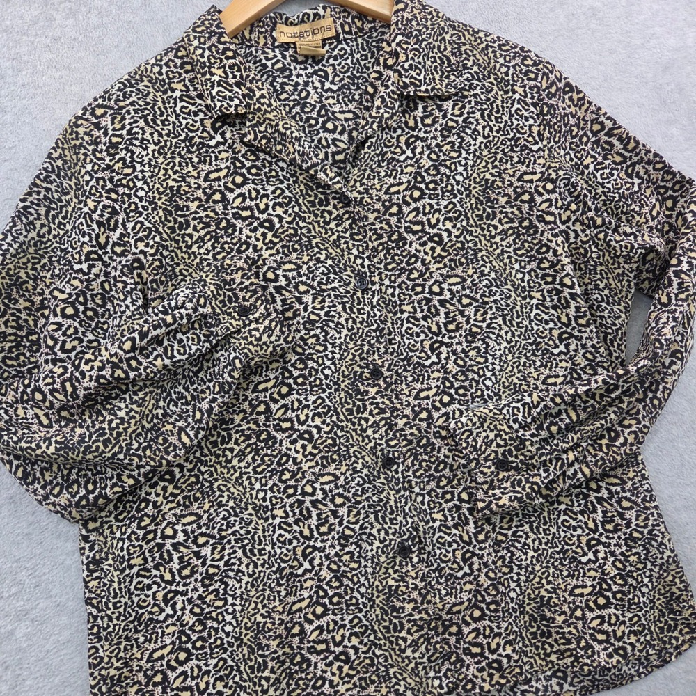 90s Maximalist Glamcore NOTATIONS Leopard Print Button Up Blouse Womens Large